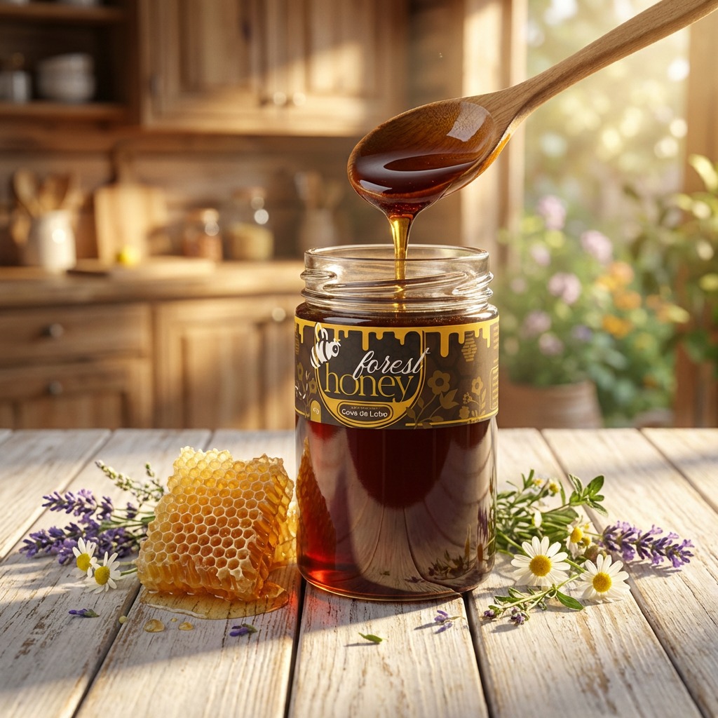 Premium honey packaging branding Galicia